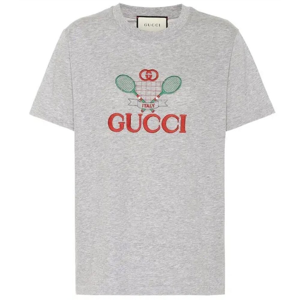 NWT Gucci GG Tennis Cotton Logo T-Shirt in Gray Size S
